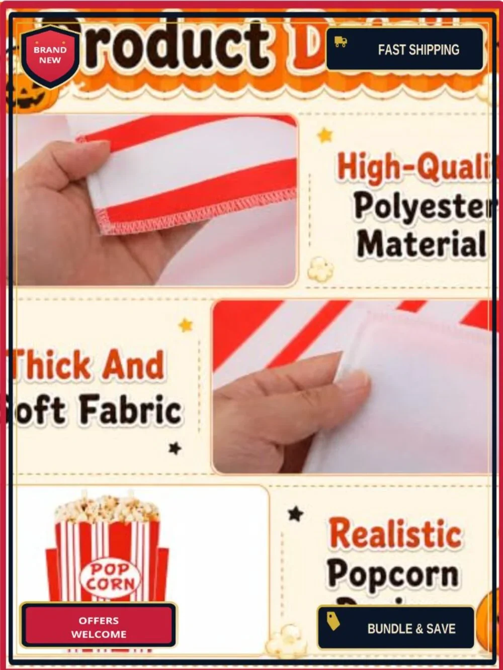 Popcorn Funny Costume Halloween Party Movie Night Carnival